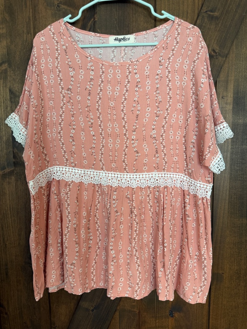 Haptics Women's Dusty Rose Floral Lace-Trim Tunic